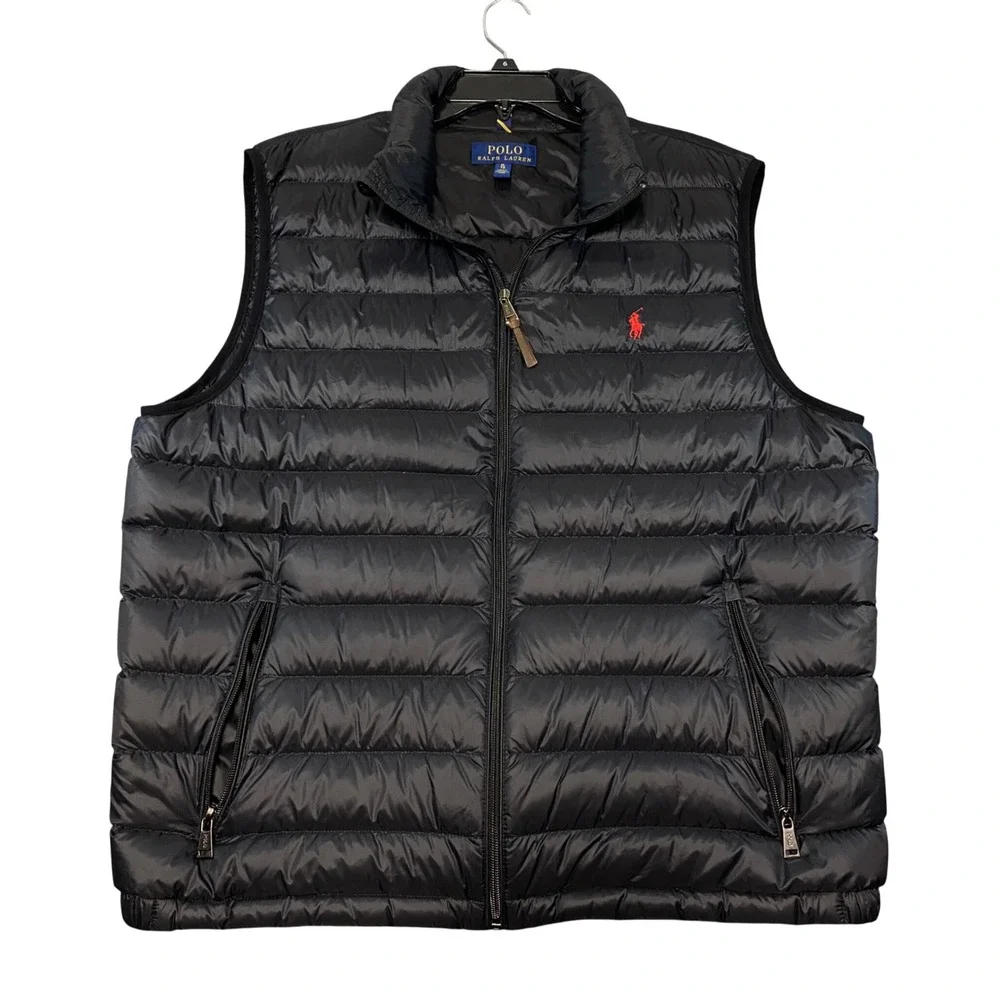 Polo Ralph Lauren Goose Down Puffer Vest Full Zip Quilted Black Pony Men Size XL